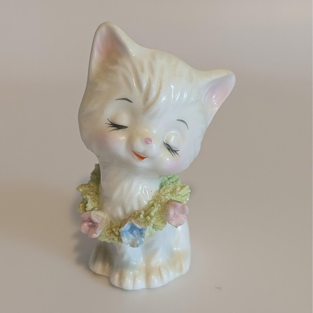 Vintage Napco Cats Kittens Miniature Bone China Spaghetti Trim Flower Wreath - Picture 8 of 8